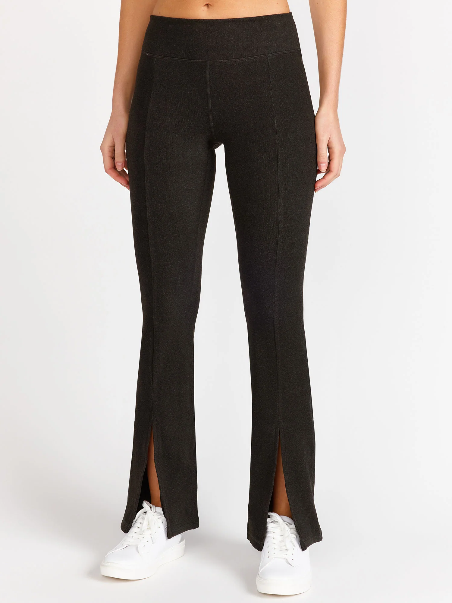 Mono B Brushed Rib Front Slit Flare Pants - Brands We Love