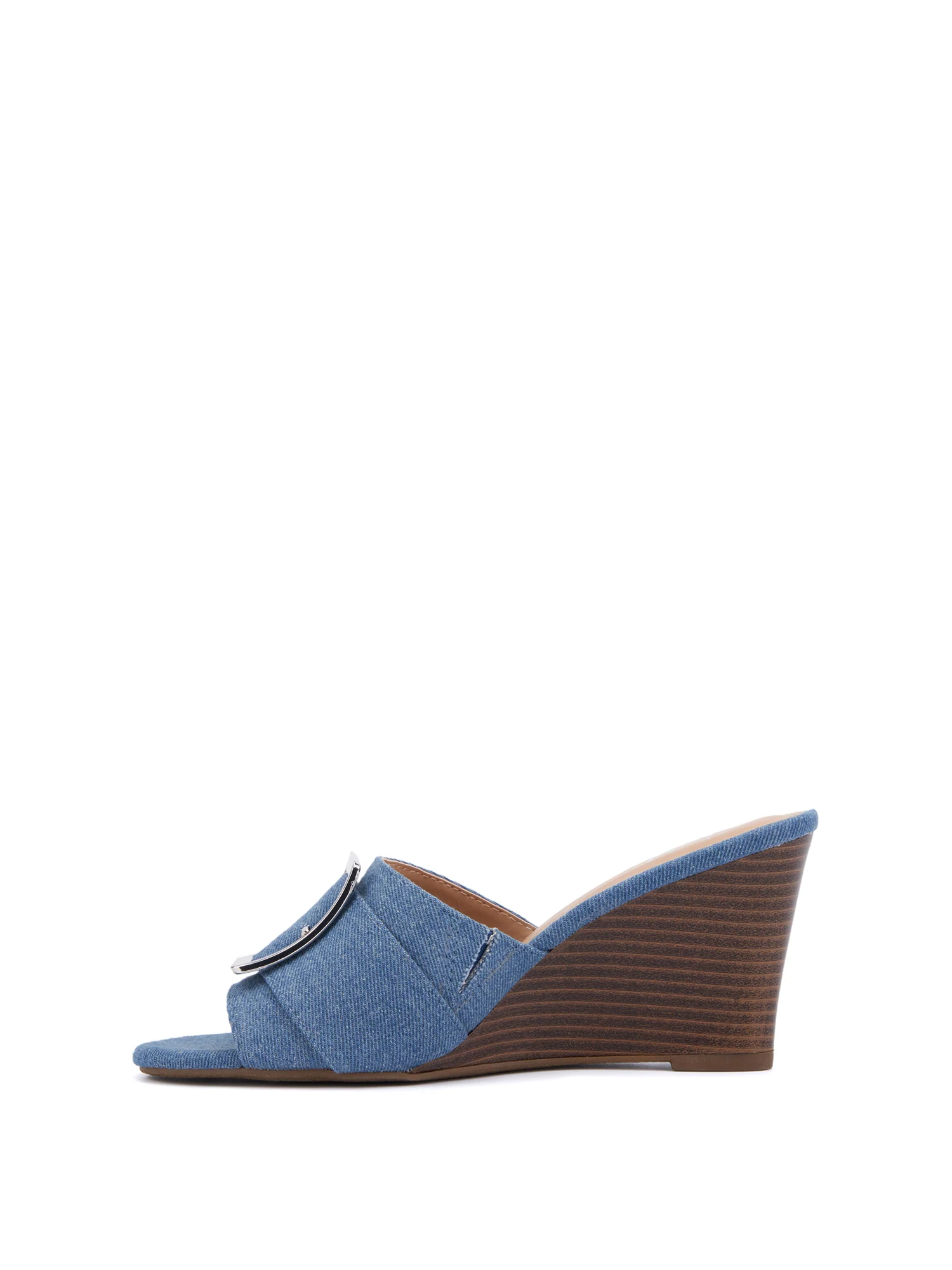 Buckle-Front Mule Wedge - Denim - Image 3