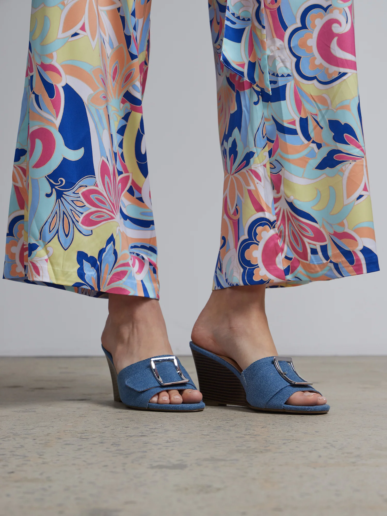 Buckle-Front Mule Wedge - Denim - Image 6