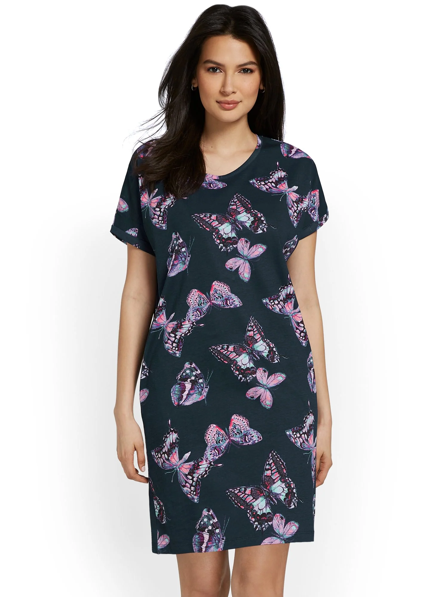 Butterfly-Print Crewneck Perfect Tee Dress - Image 2