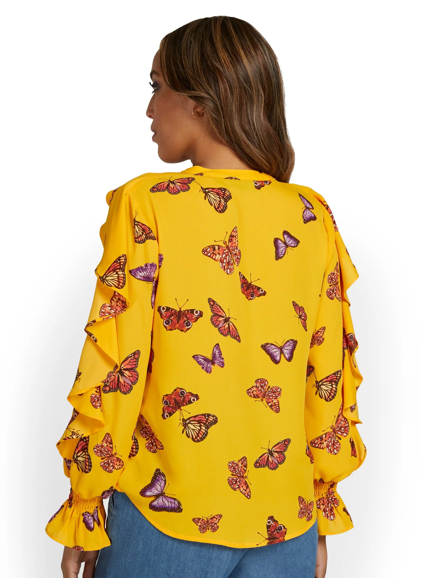 Butterfly-Print Ruffle Blouse - Image 3