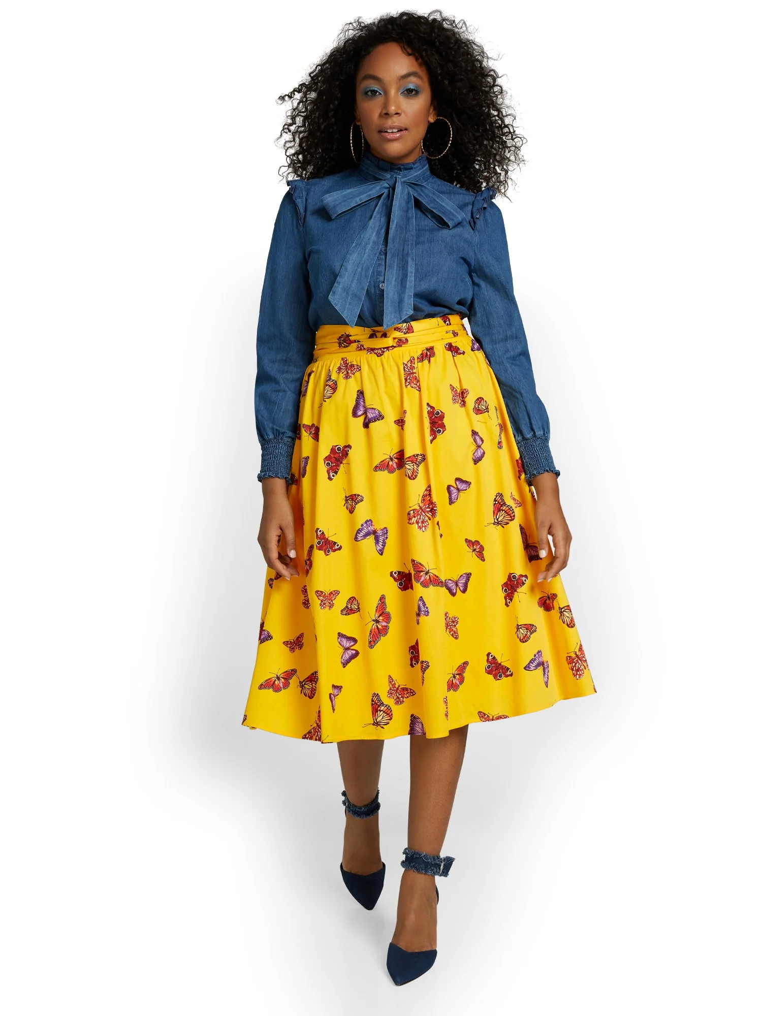 Butterfly-Print Tie-Waist Midi Skirt - Image 4