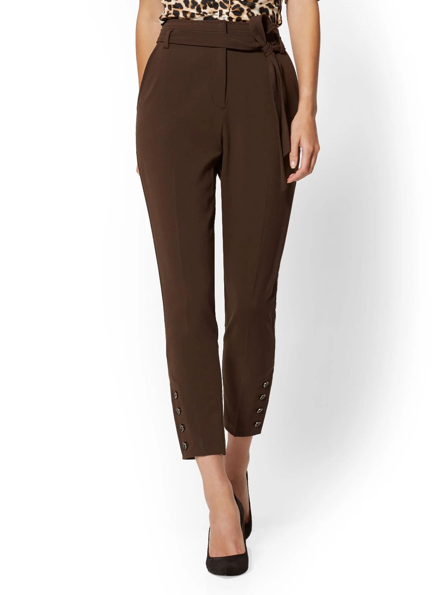 Button-Accent Belted Slim Pant - Double Stretch - 7th Avenue - Image 2