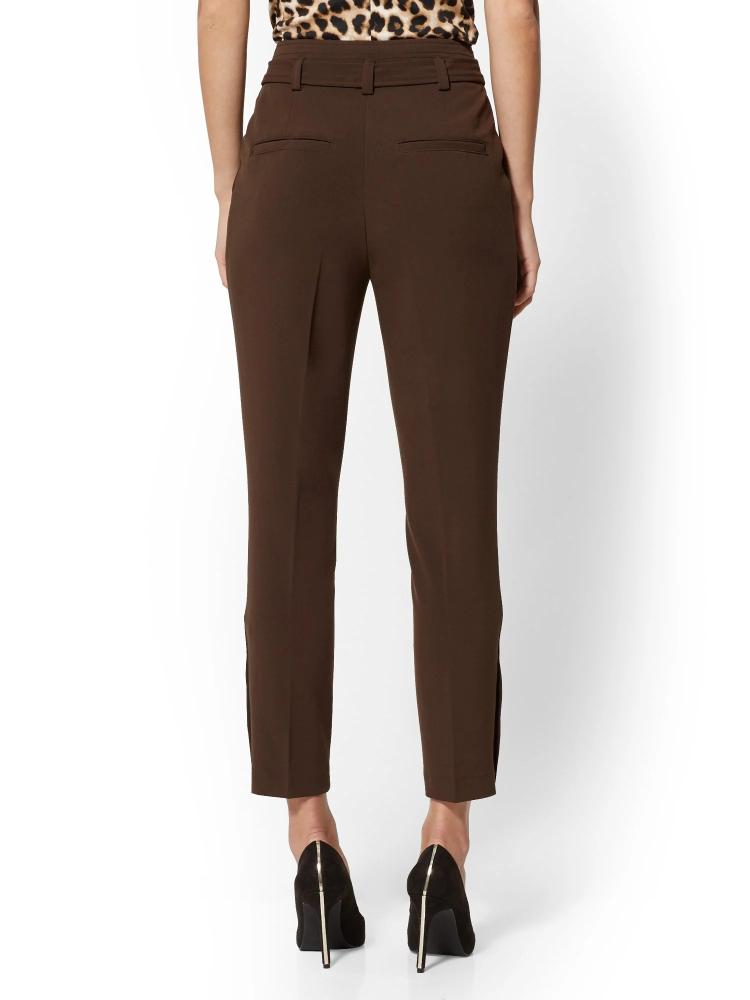 Button-Accent Belted Slim Pant - Double Stretch - 7th Avenue - Image 3