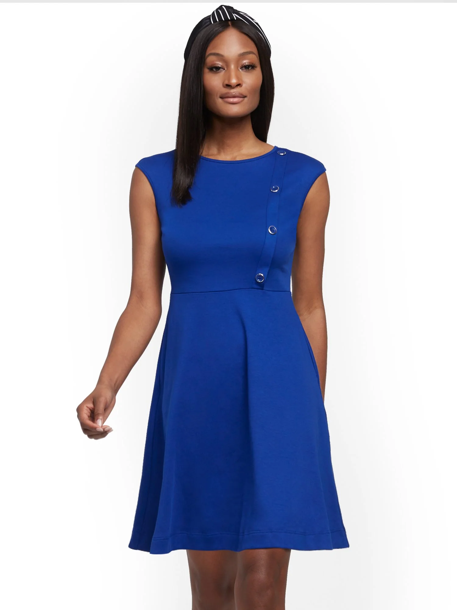 Button-Accent Cotton Fit and Flare Dress - Image 2