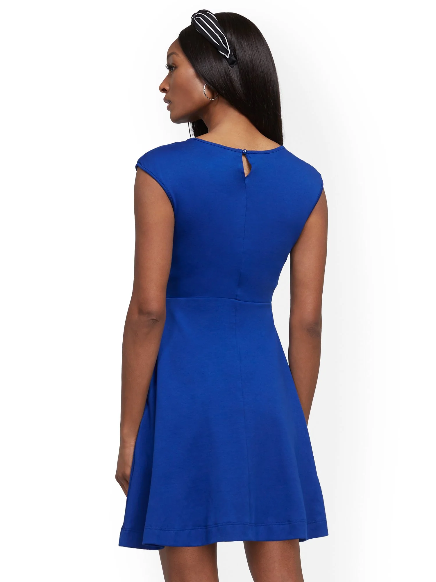 Button-Accent Cotton Fit and Flare Dress - Image 3