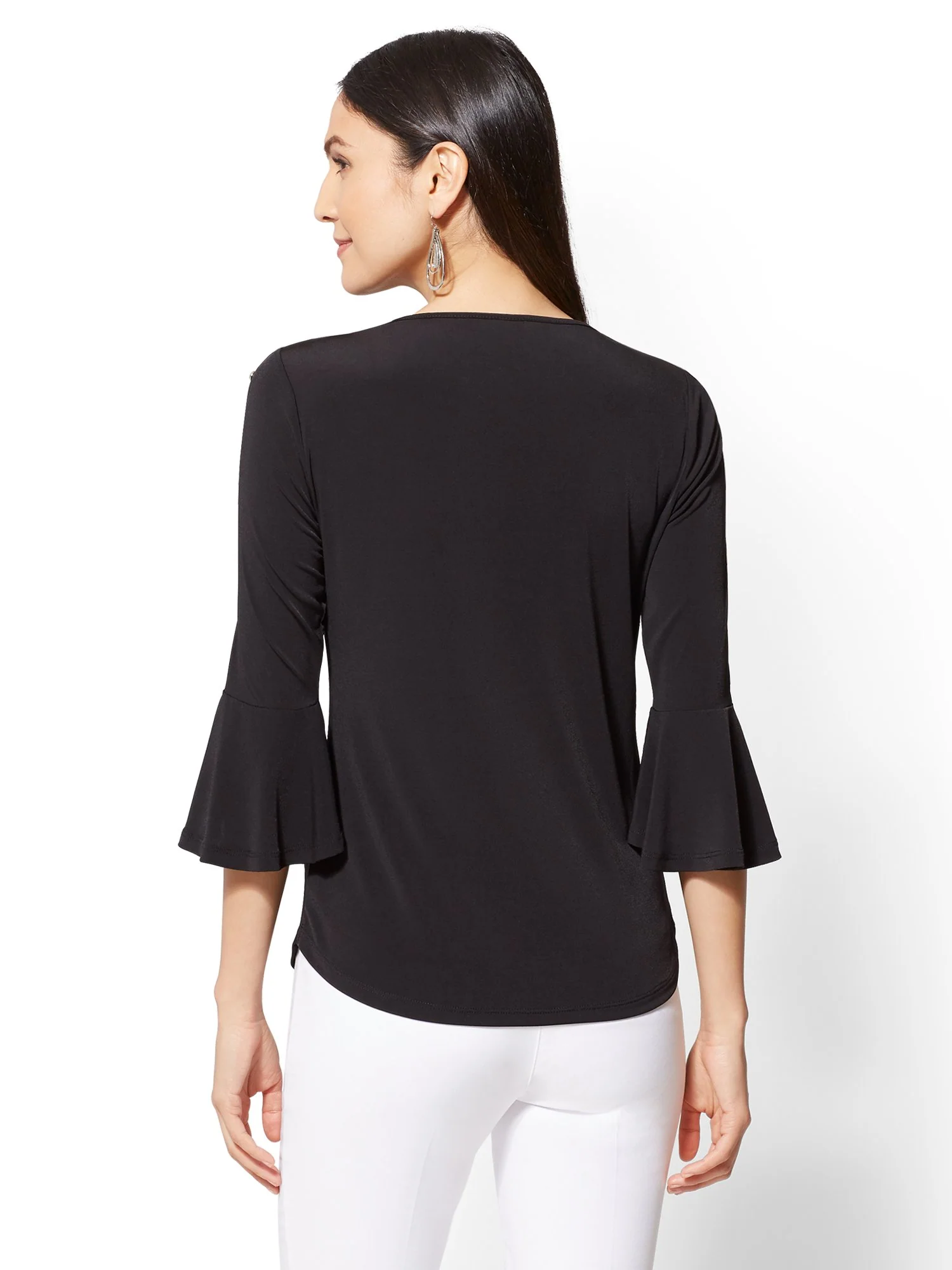 Button-Accent Flounced-Cuff Top - 7th Avenue - Image 3