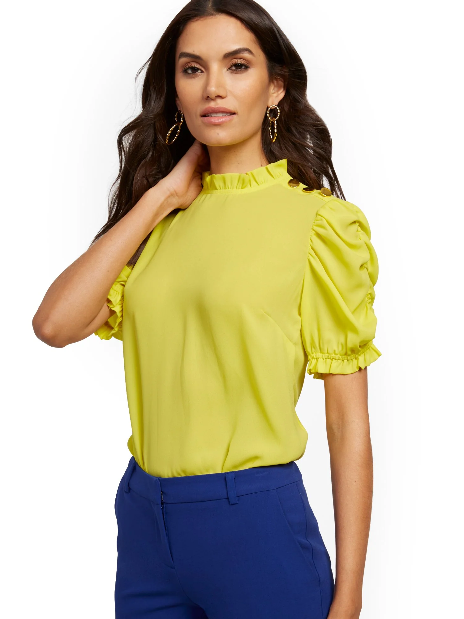 Button-Accent Ruffled Blouse - Image 5