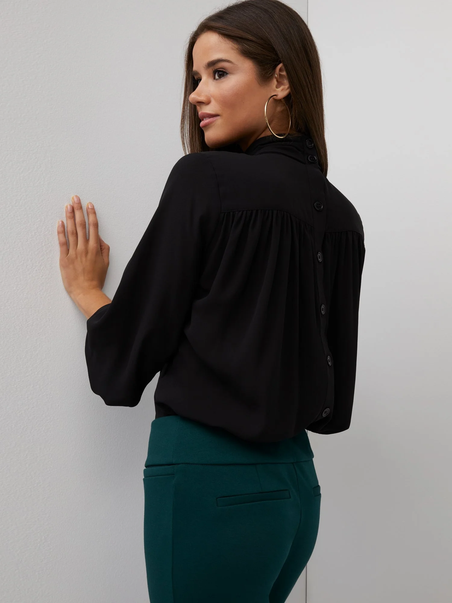 Button-Back Bow-Neck Blouse - Image 2