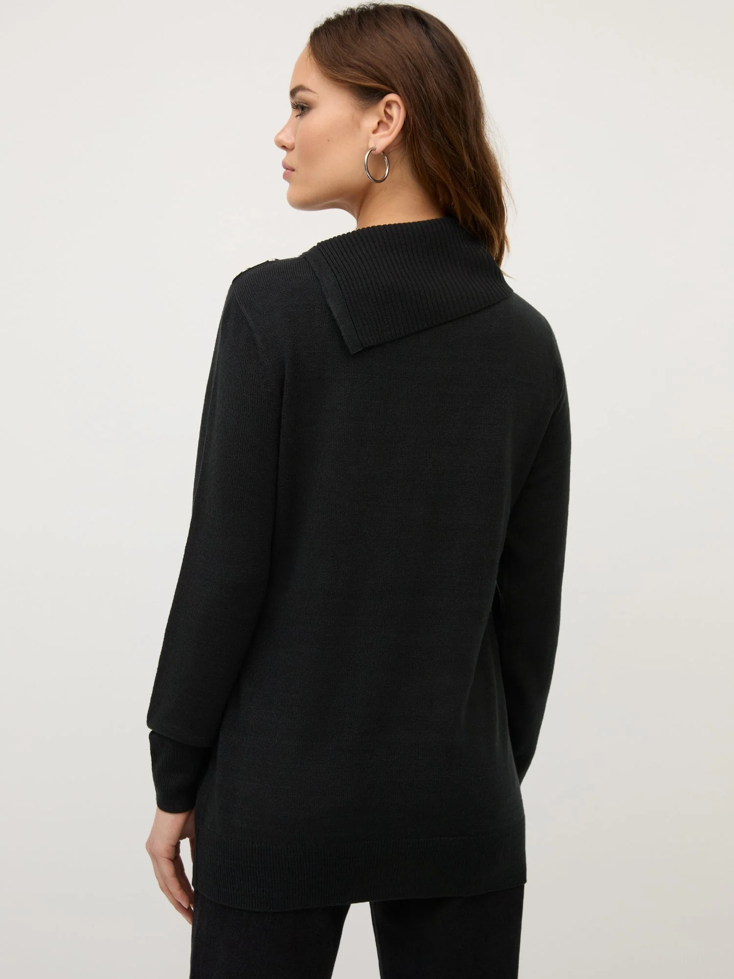 Button-Detail Cowl-Neck Tunic Sweater - Image 3
