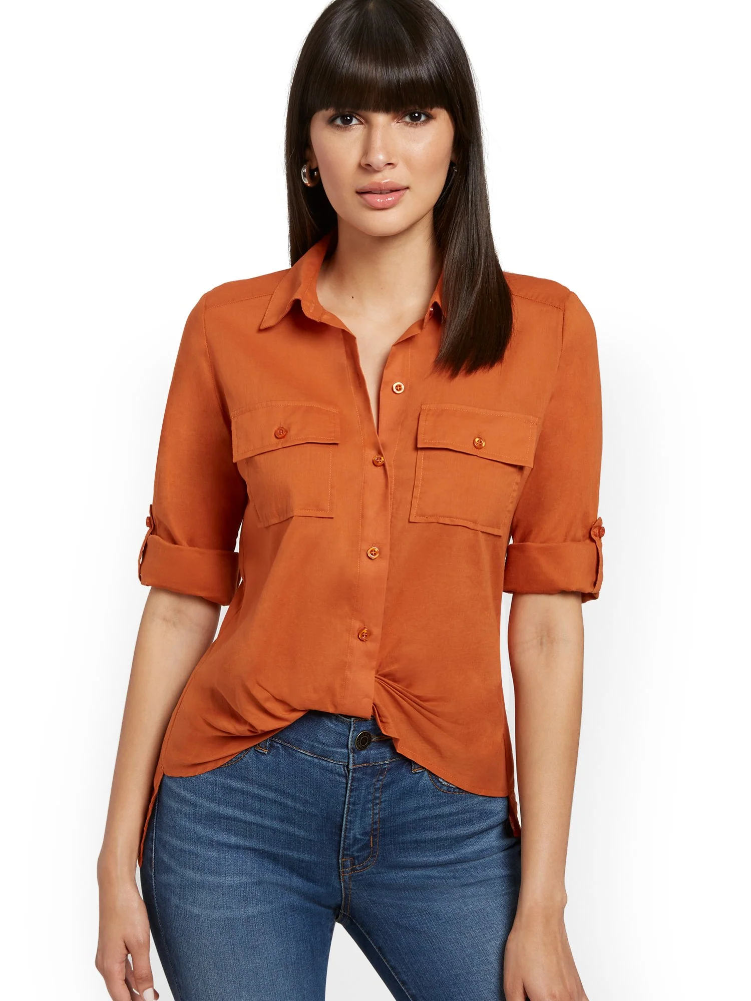 Button-Down Twist-Front Shirt - Image 11