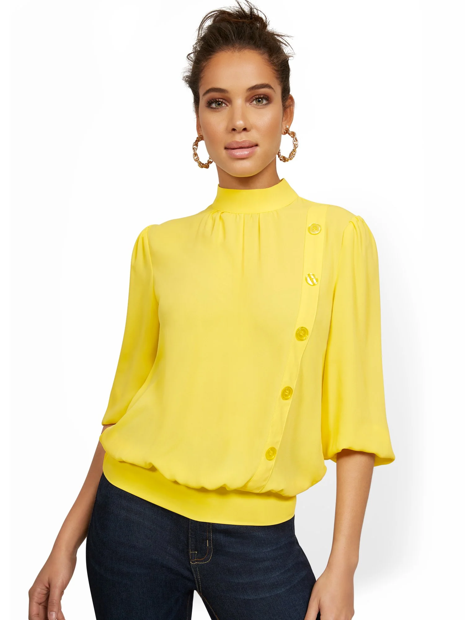 Button-Front 3/4-Sleeve Blouse - 7th Avenue - Image 13