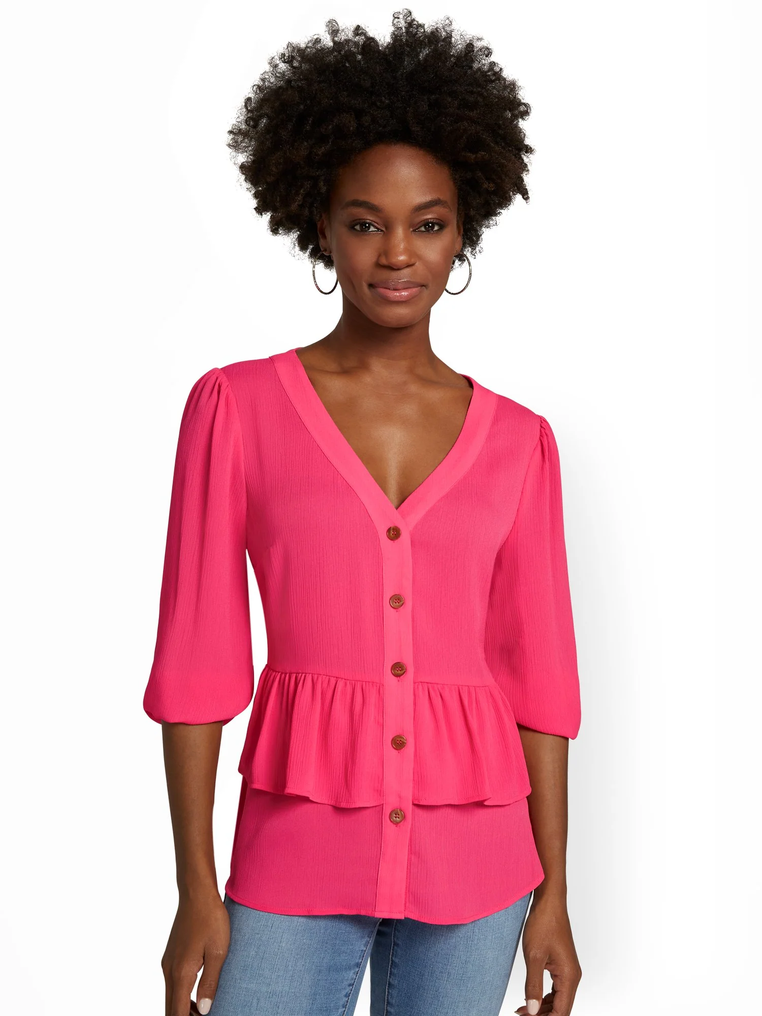 Button-Front Babydoll Top - Image 2