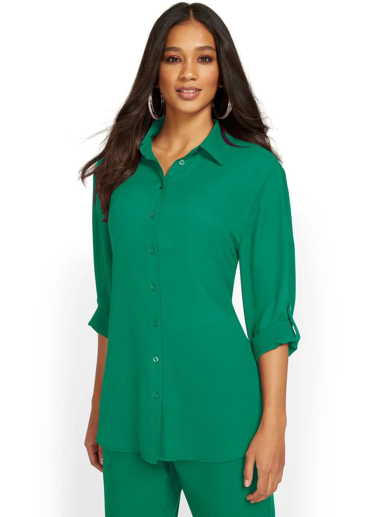 Button-Front Cinched-Waist Blouse - Image 10