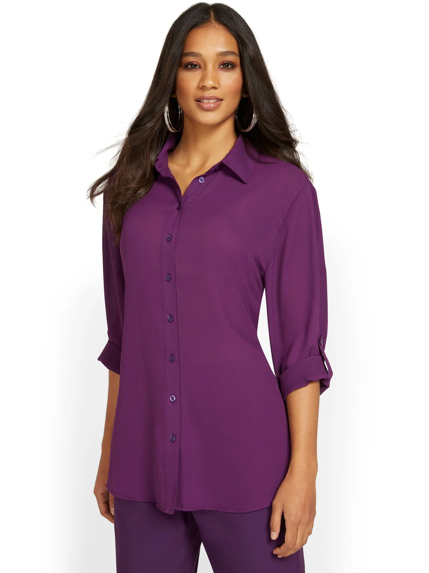 Button-Front Cinched-Waist Blouse - Image 12