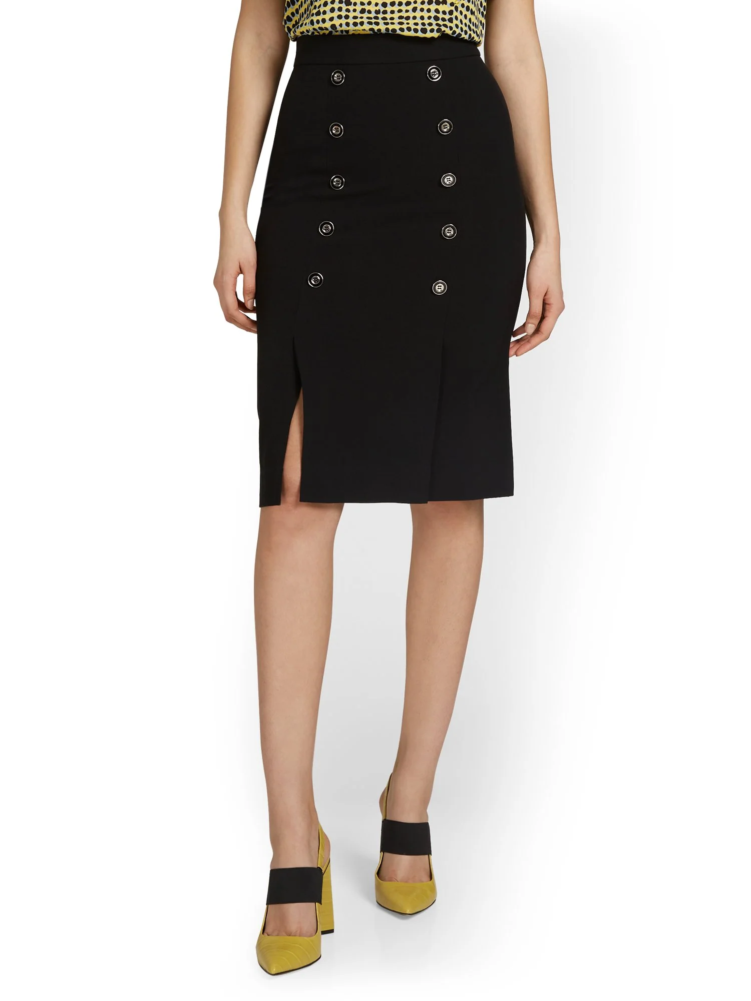 Button-Front Pencil Skirt - Essential Stretch - Image 2