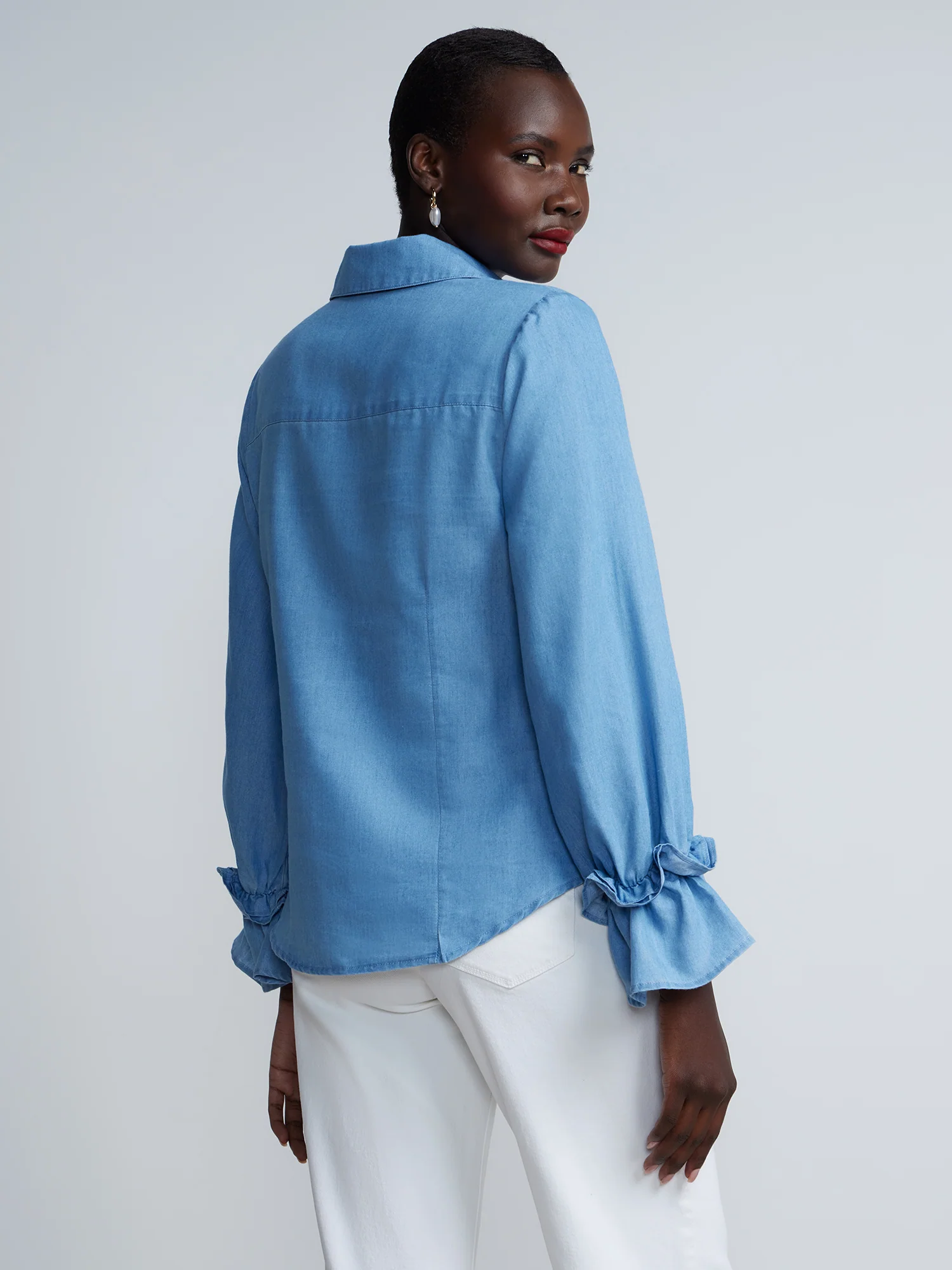 Button-Front Ruffled Cuff Full Sleeve Blouse - Image 3