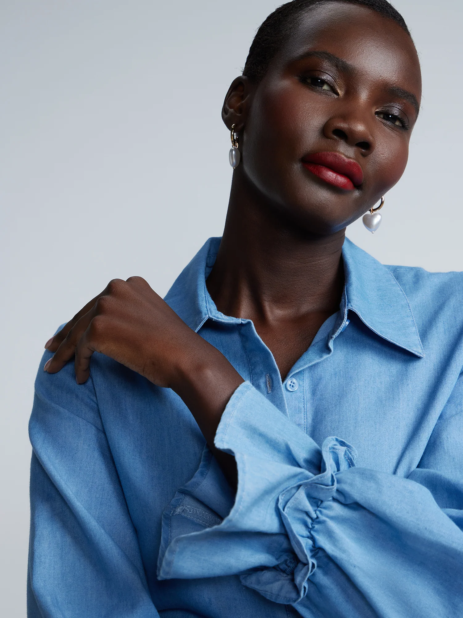 Button-Front Ruffled Cuff Full Sleeve Blouse - Image 4