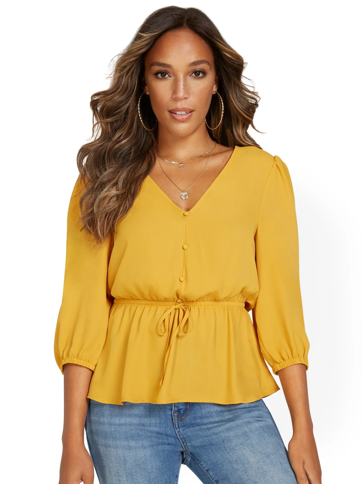 Button-Front Tie-Waist Blouse - Image 2