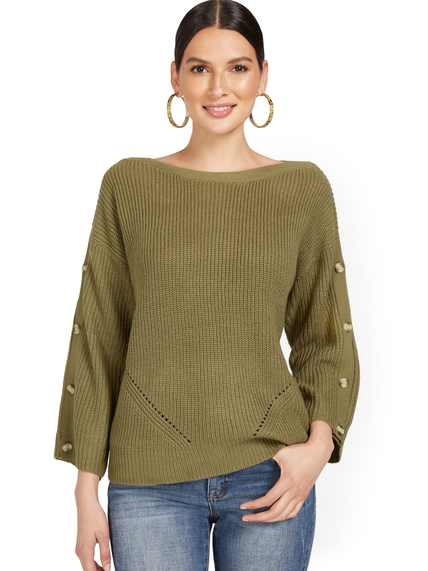 Button-Sleeve Rib Sweater - Image 6