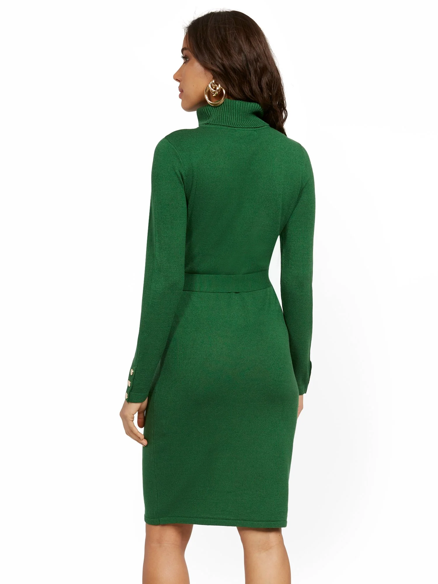 Button-Sleeve Turtleneck Dress - Image 11