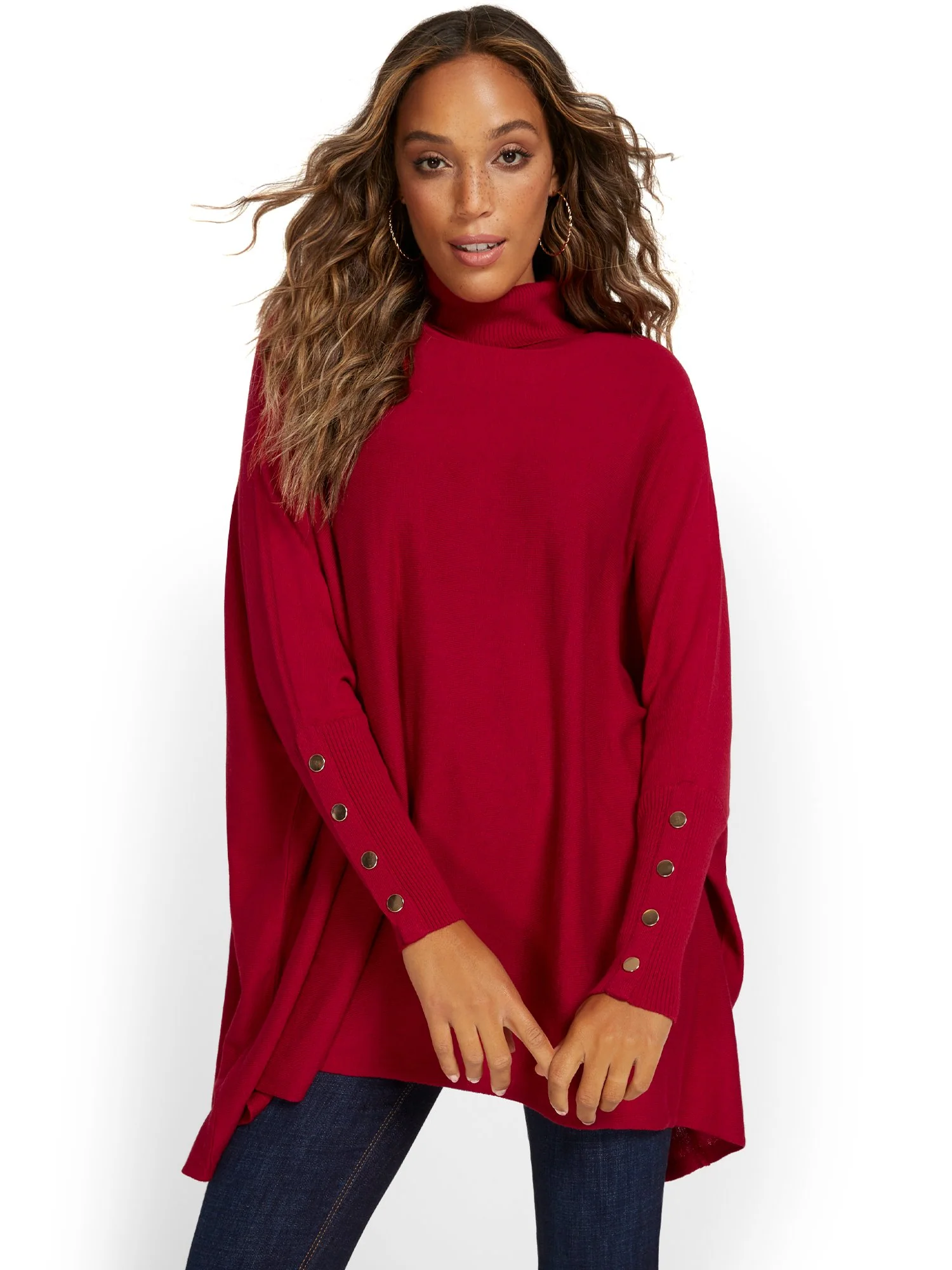 Button-Sleeve Turtleneck Poncho - Image 12