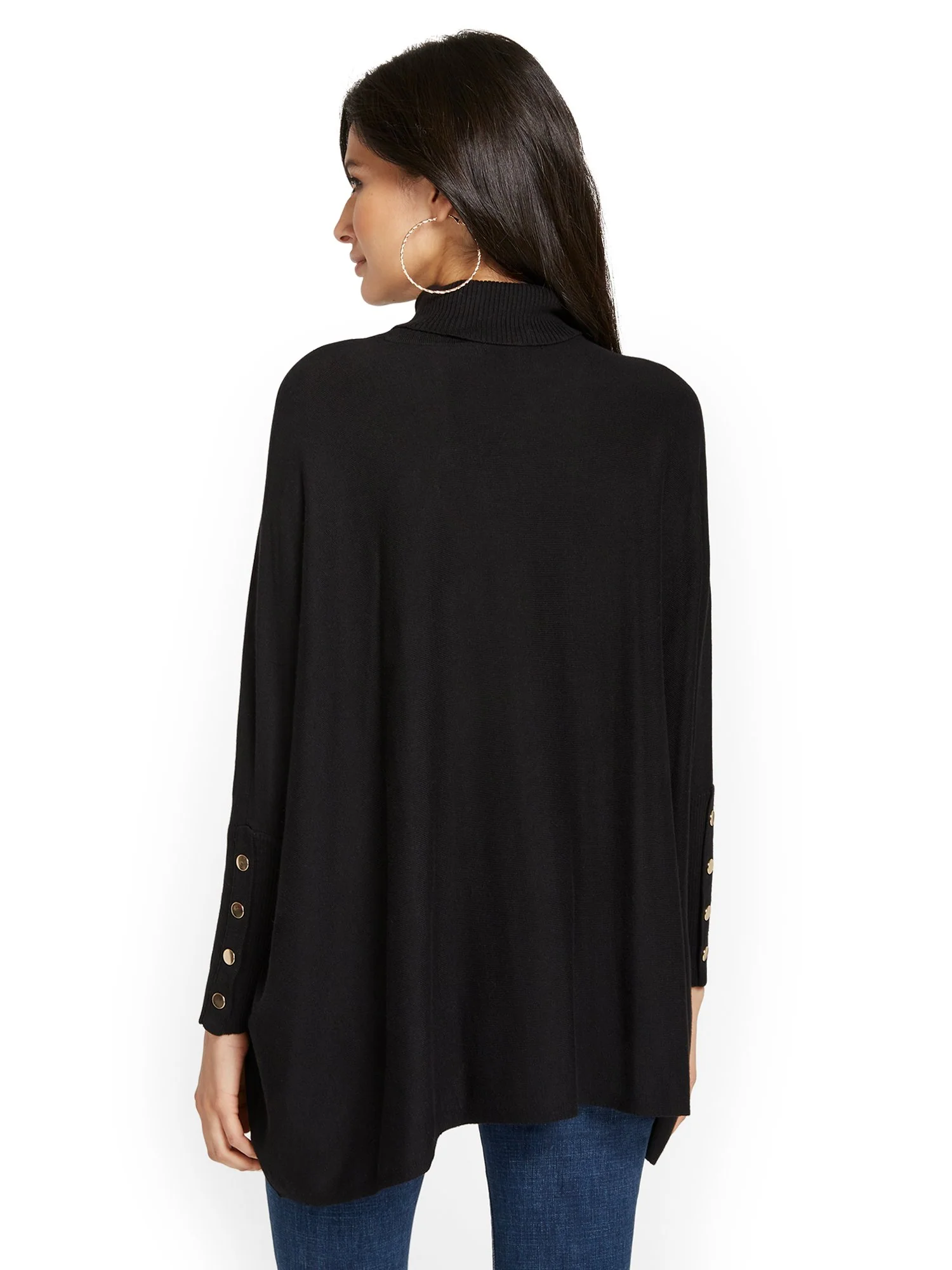 Button-Sleeve Turtleneck Poncho - Image 3