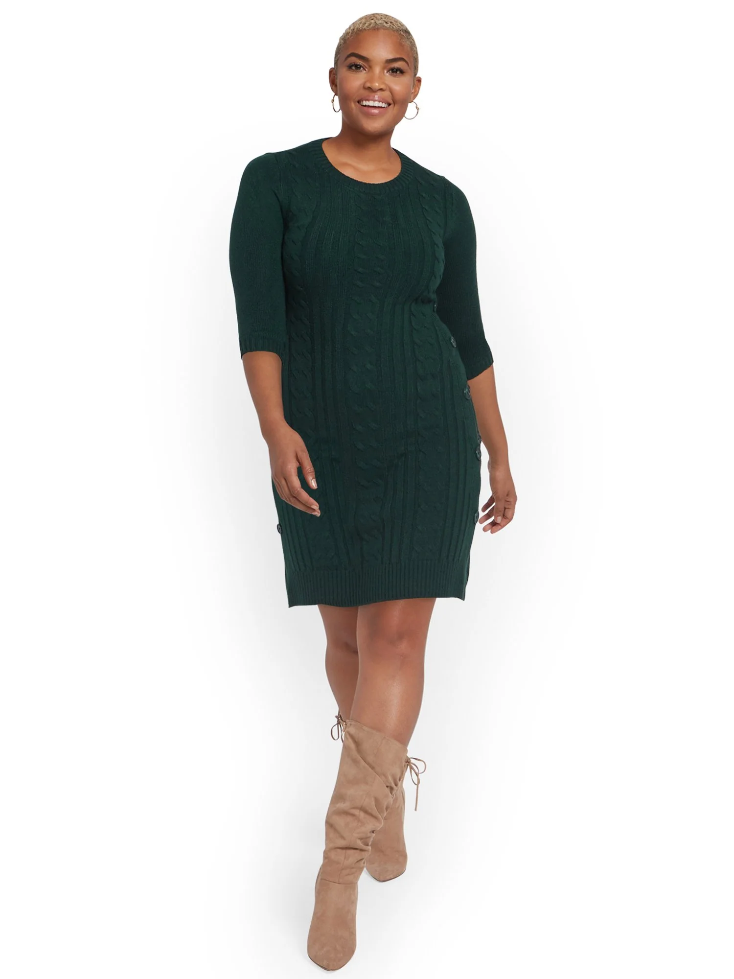 Button-Trim Cable-Knit Sweater Dress - Image 12
