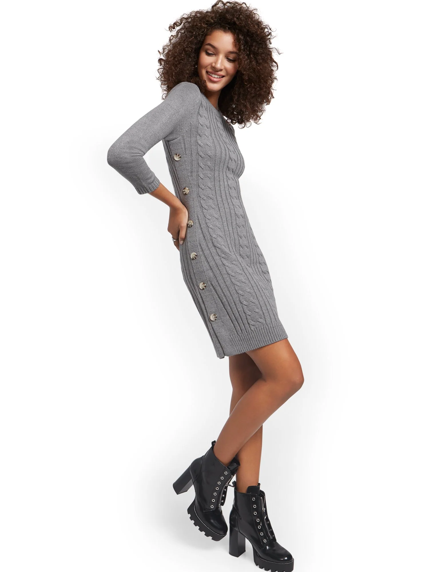 Button-Trim Cable-Knit Sweater Dress - Image 4