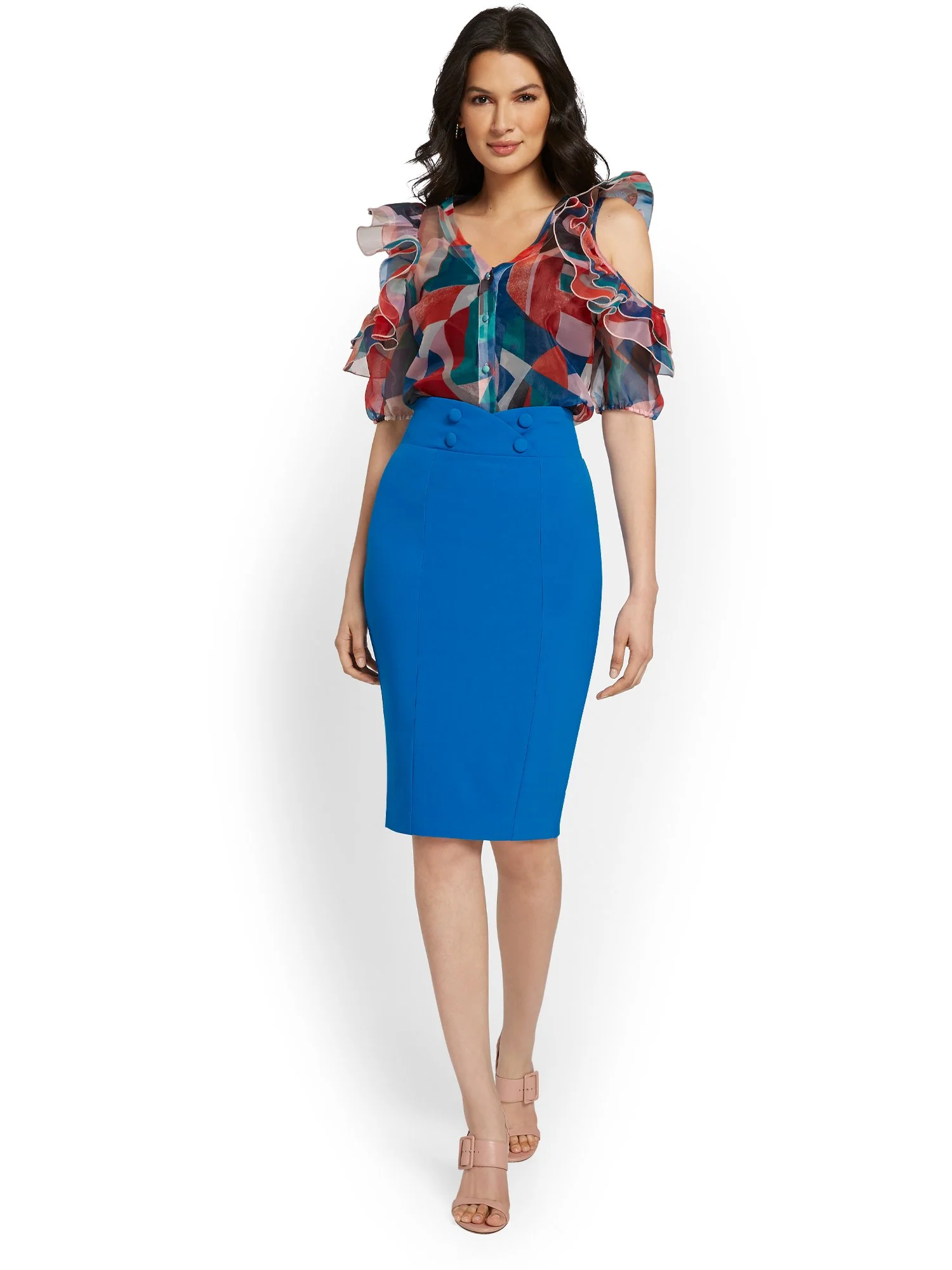 Button-Waist Pencil Skirt - Essential Stretch - Image 10
