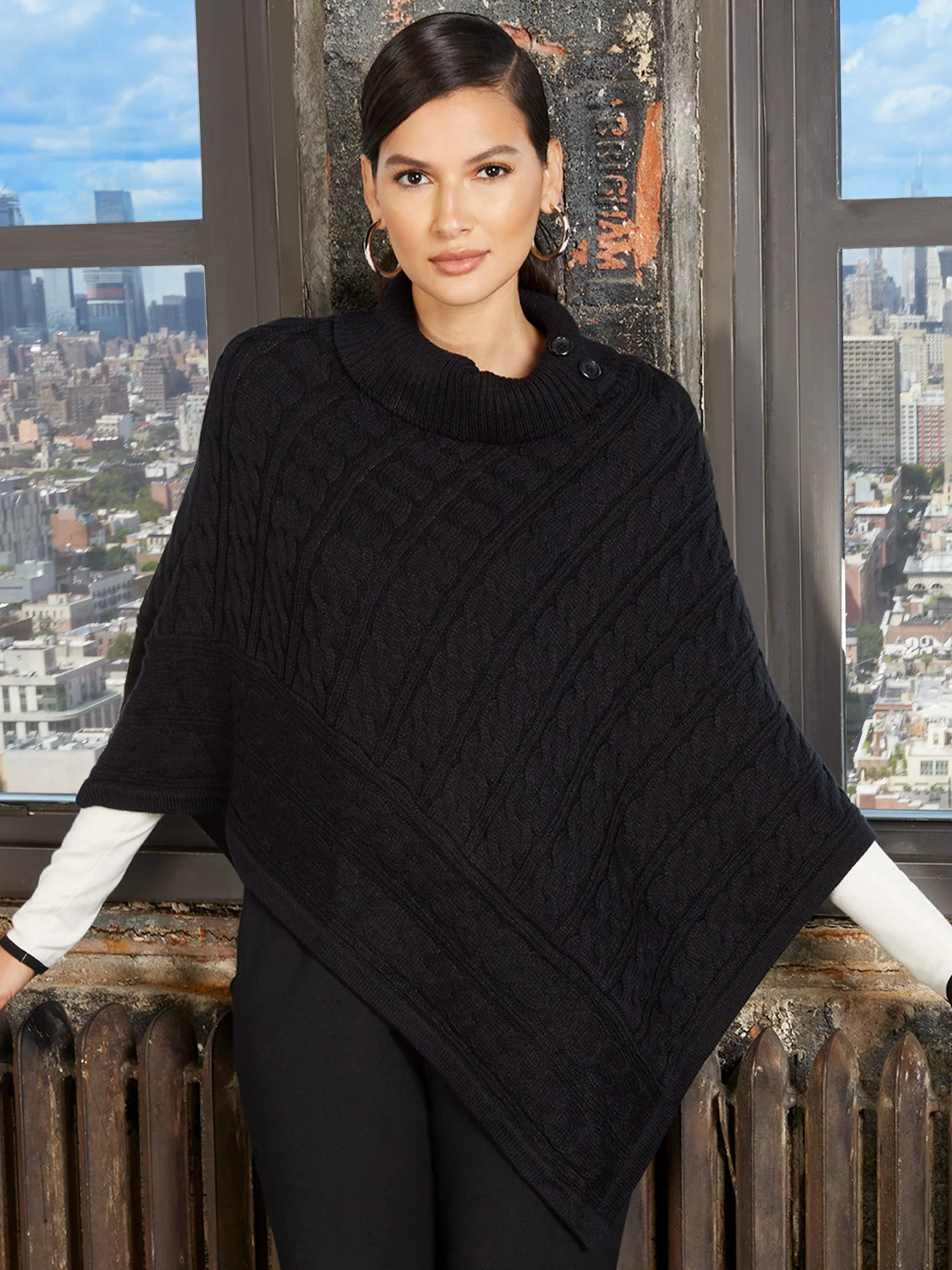 Cable-Knit Button-Detail Cape - Image 2