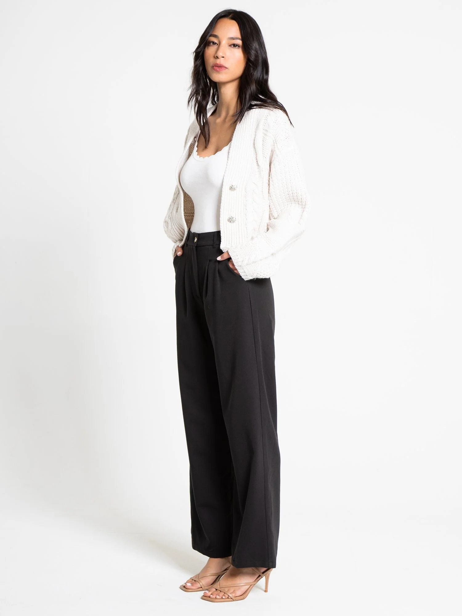 Cable Knit Cropped Cardigan - Endless Rose - Image 4