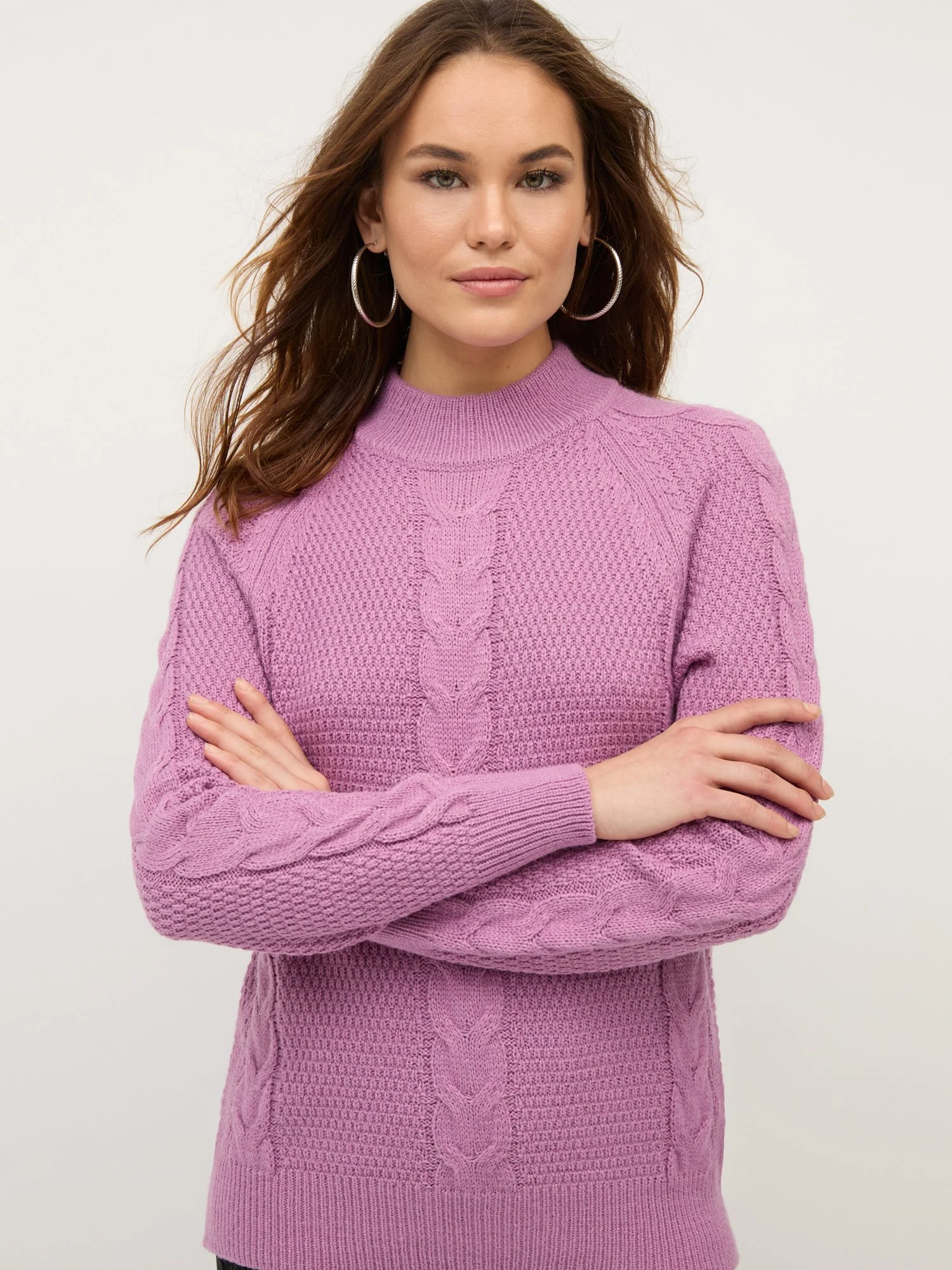 Cable-Knit Mock-Neck Pullover Sweater - Image 11