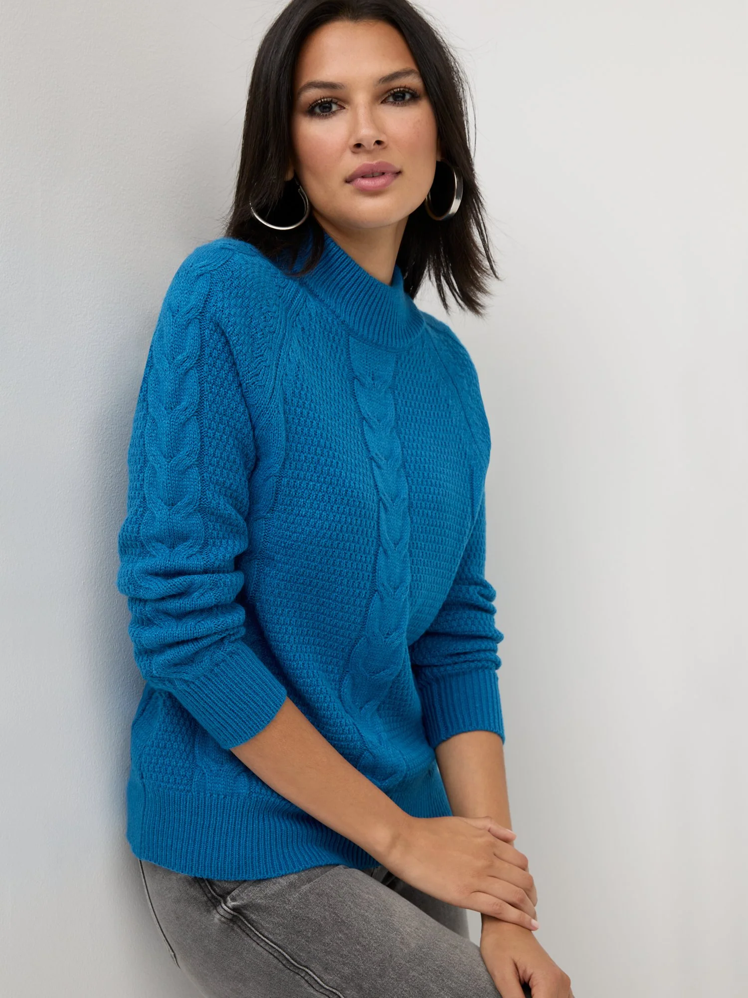 Cable-Knit Mock-Neck Pullover Sweater - Image 5