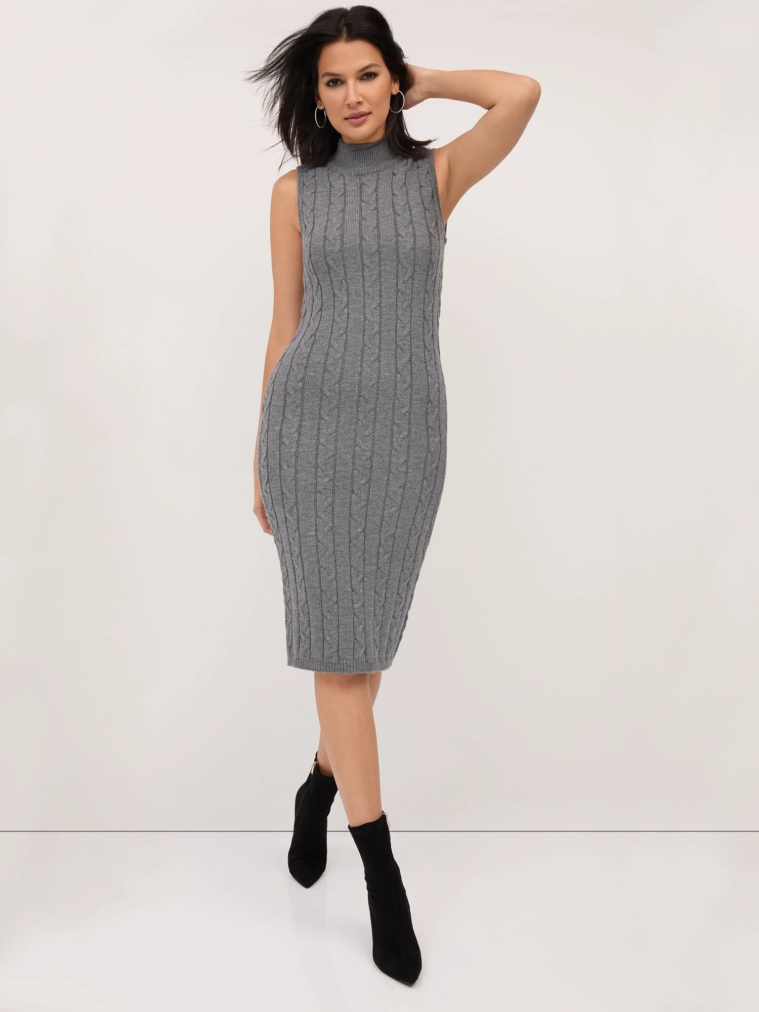 Cable-Knit Sleeveless Sweater Dress