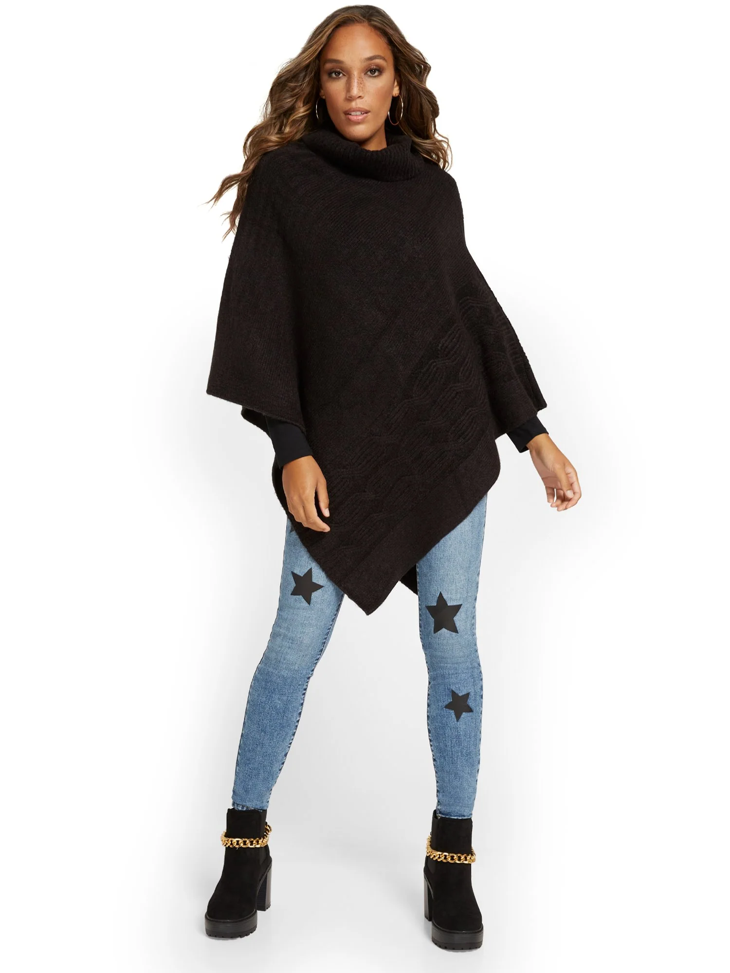 Cable-Knit Turtleneck Poncho - Image 2