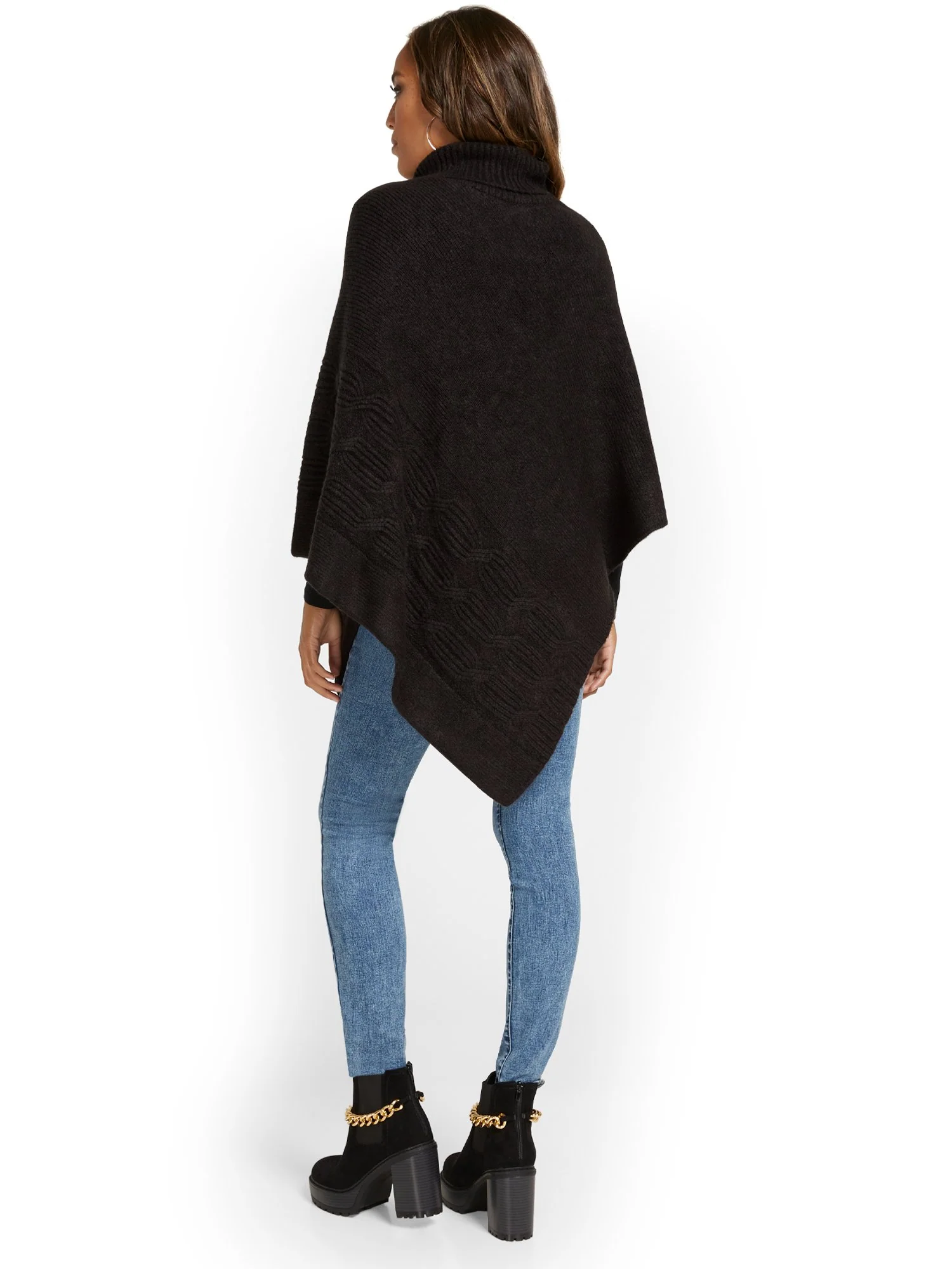 Cable-Knit Turtleneck Poncho - Image 3