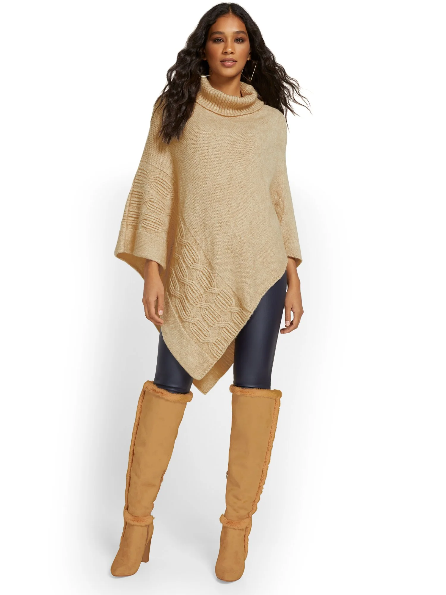 Cable-Knit Turtleneck Poncho - Image 6