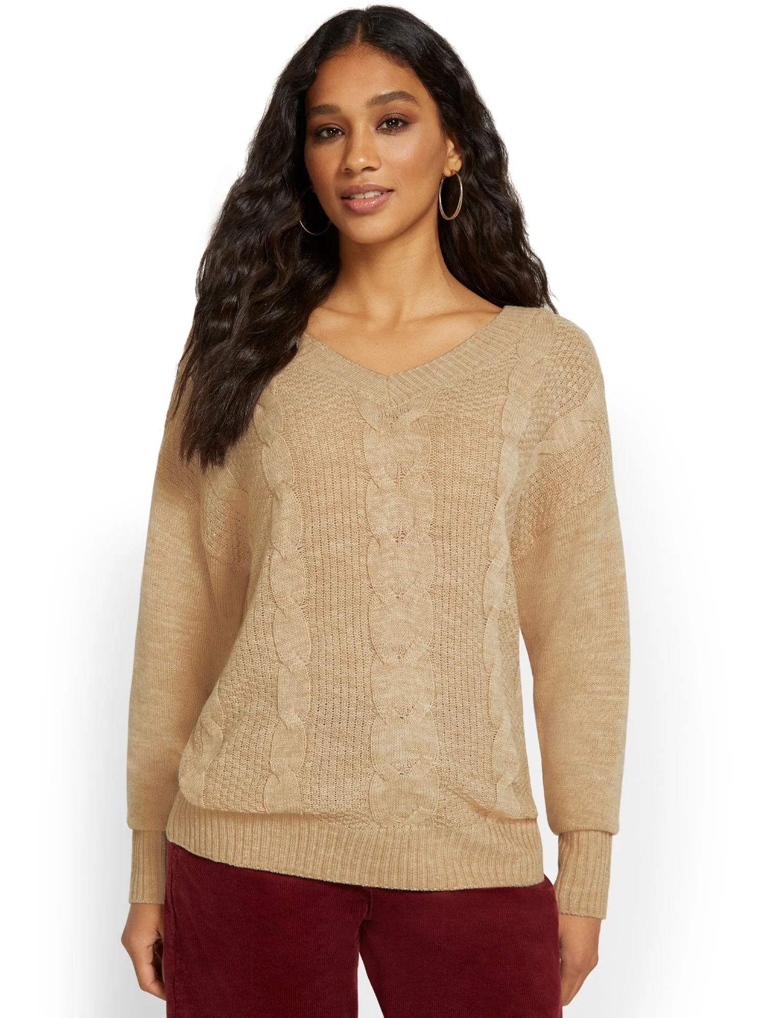 Cable-Knit V-Neck Sweater - Image 15