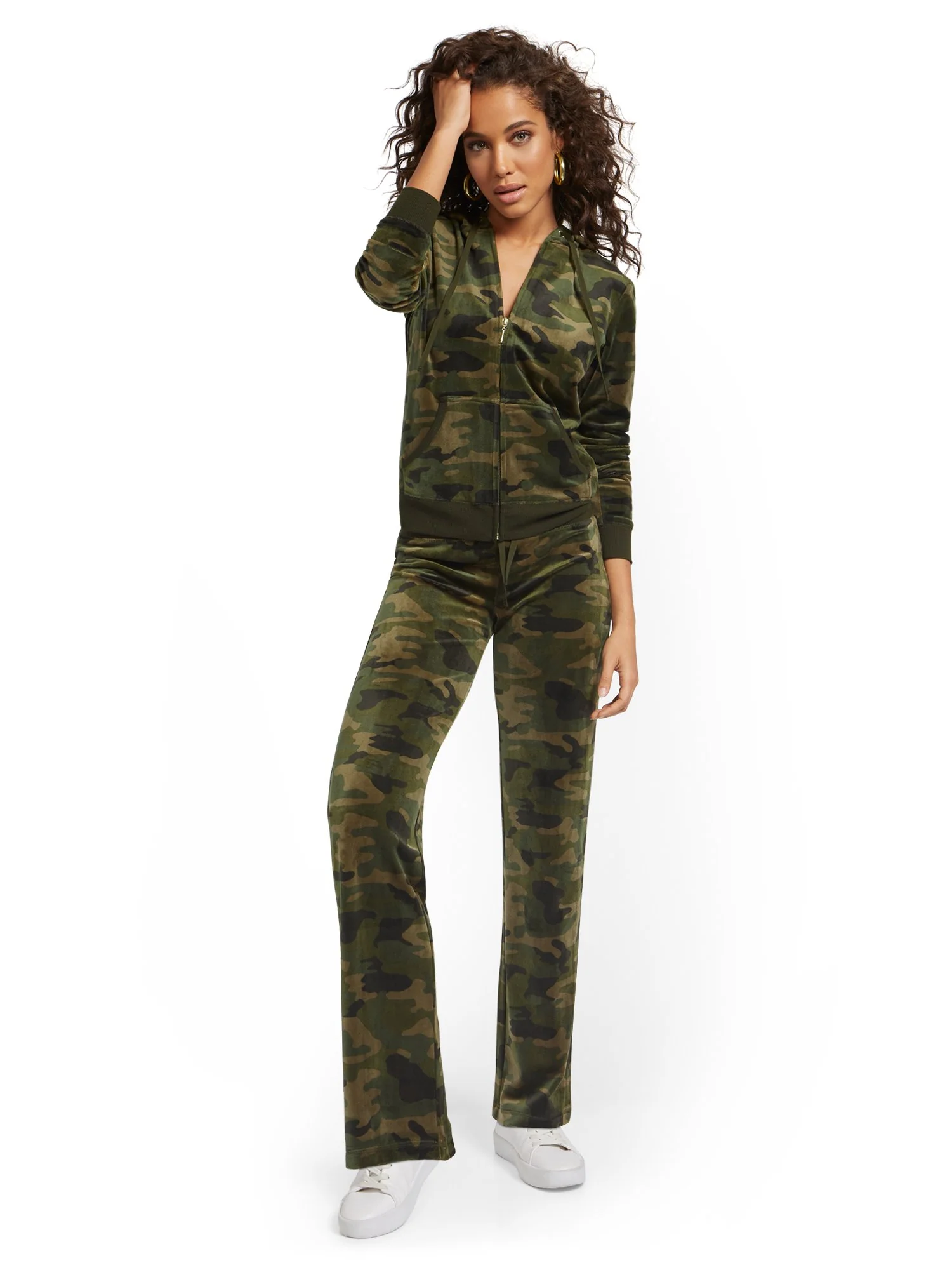 Camo-Print Hooded Velour Zip-Front Jacket - Dreamy Velour Collection - Image 2