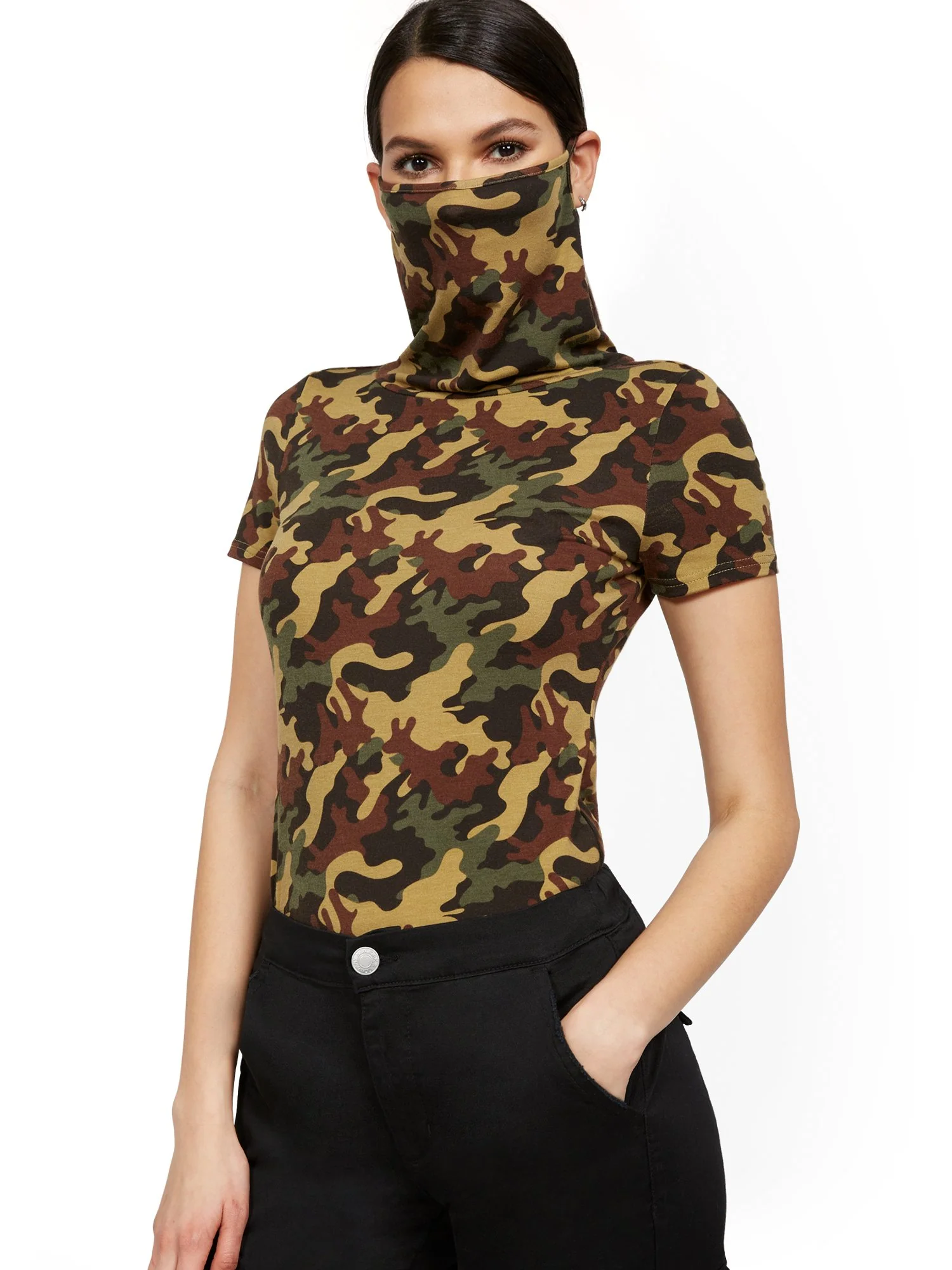 Camo-Print Short-Sleeve Mask Top - Image 2