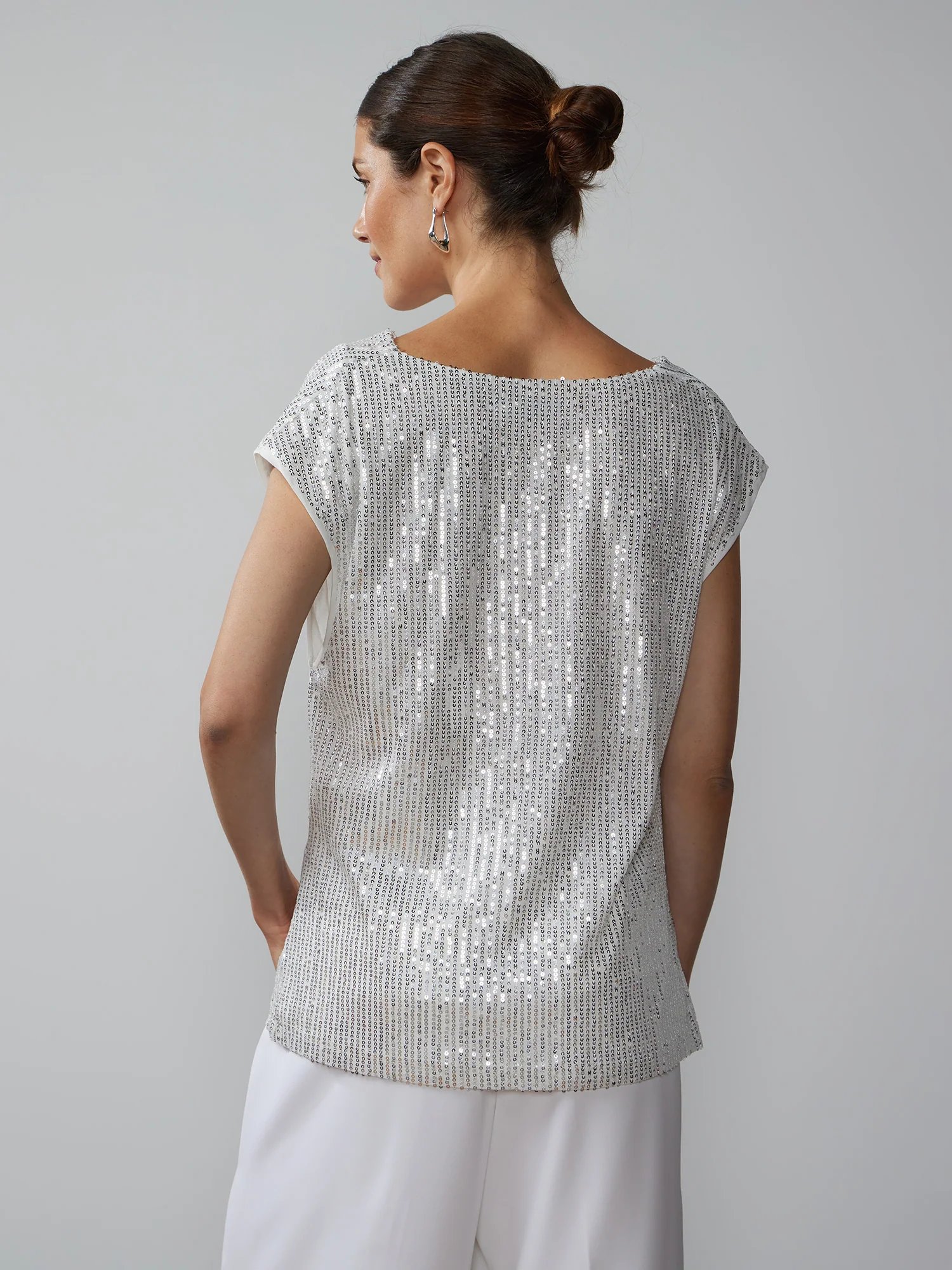 Cap Sleeve Cowl Neck Sequin Top - Image 3