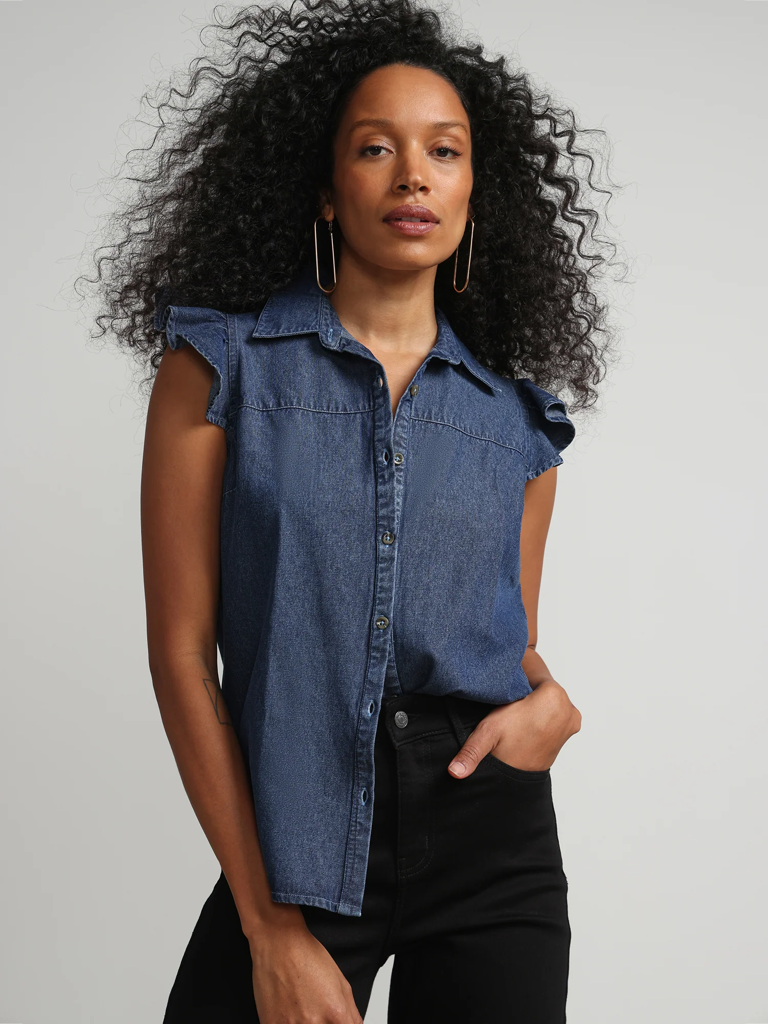 Cap Sleeve Denim Shirt