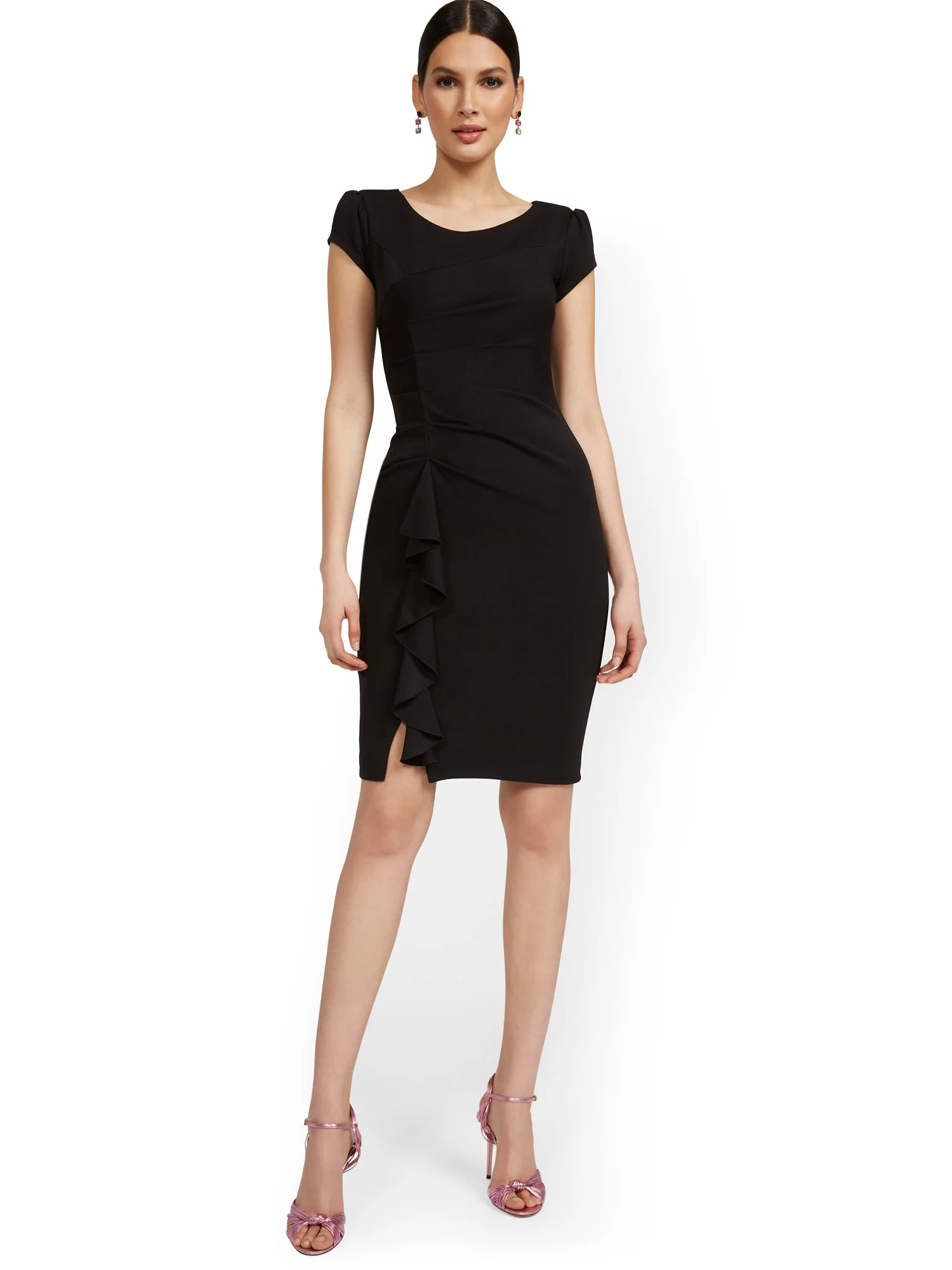 Cap-Sleeve Ruffle-Hem Dress - Magic Crepe® - Image 2