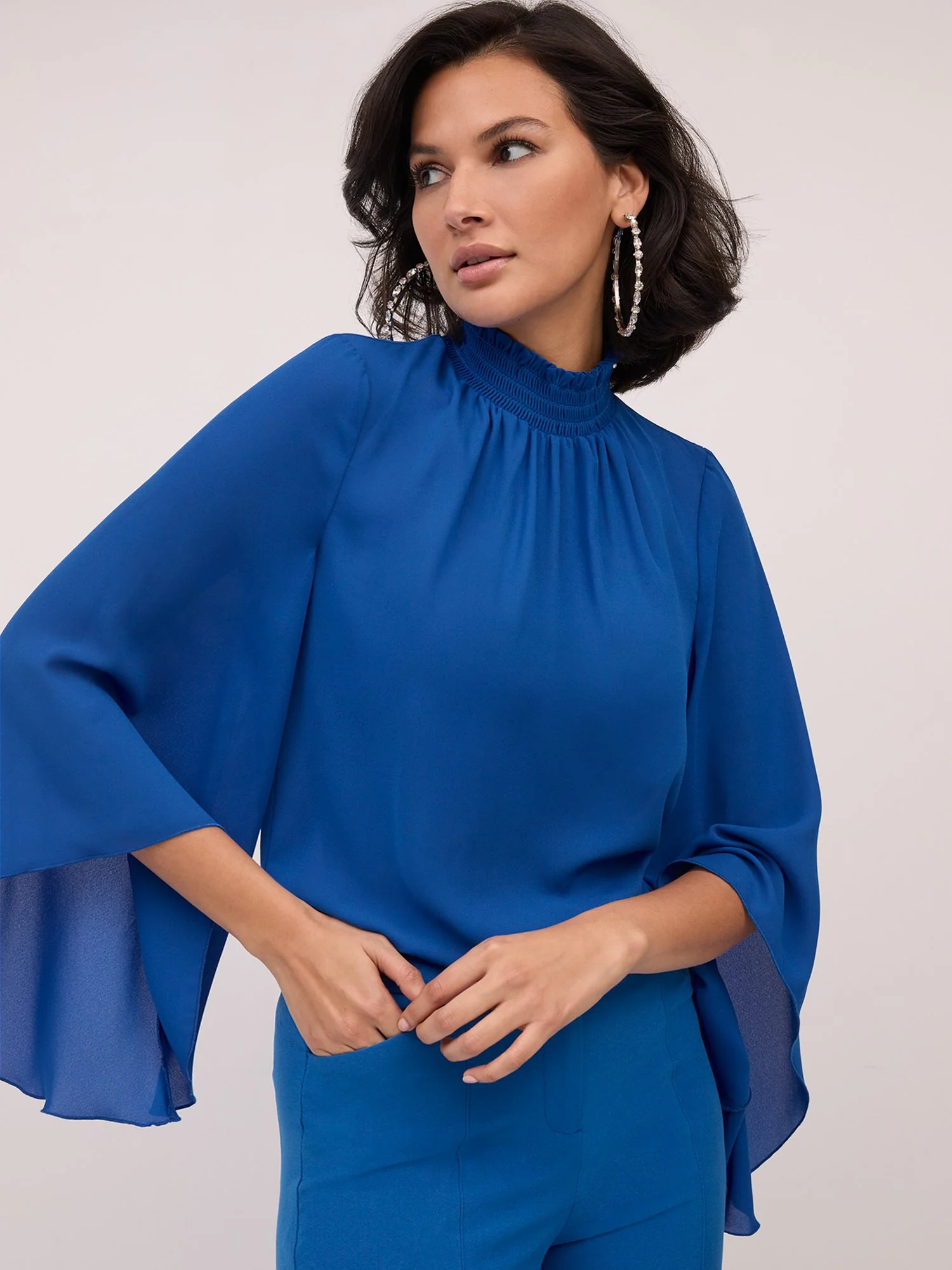 Cape-Sleeve Mock-Neck Blouse - Image 11