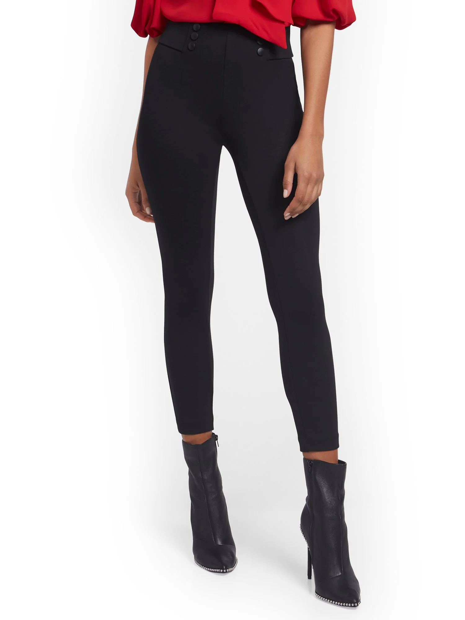 Carrie Button-Front Pull-On Ankle Pant
