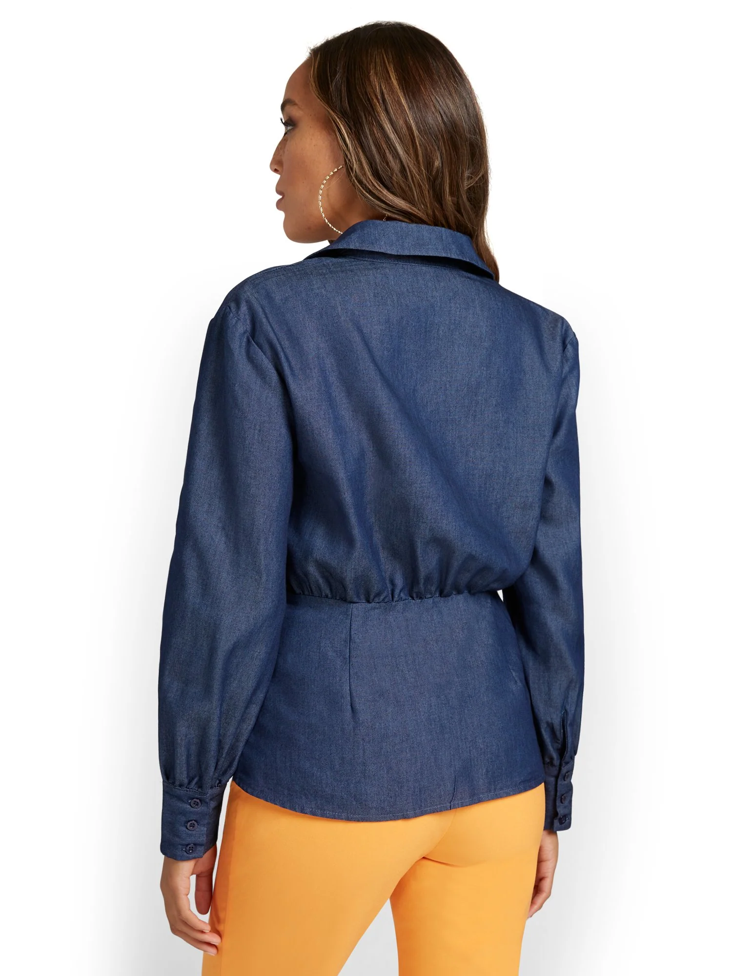 Chambray Button-Detail Collared Shirt - Image 3