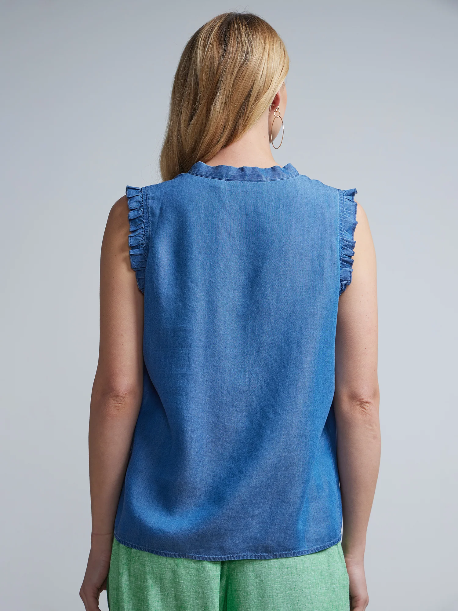 Chambray V-Neck Flutter-Sleeve Top - Image 3