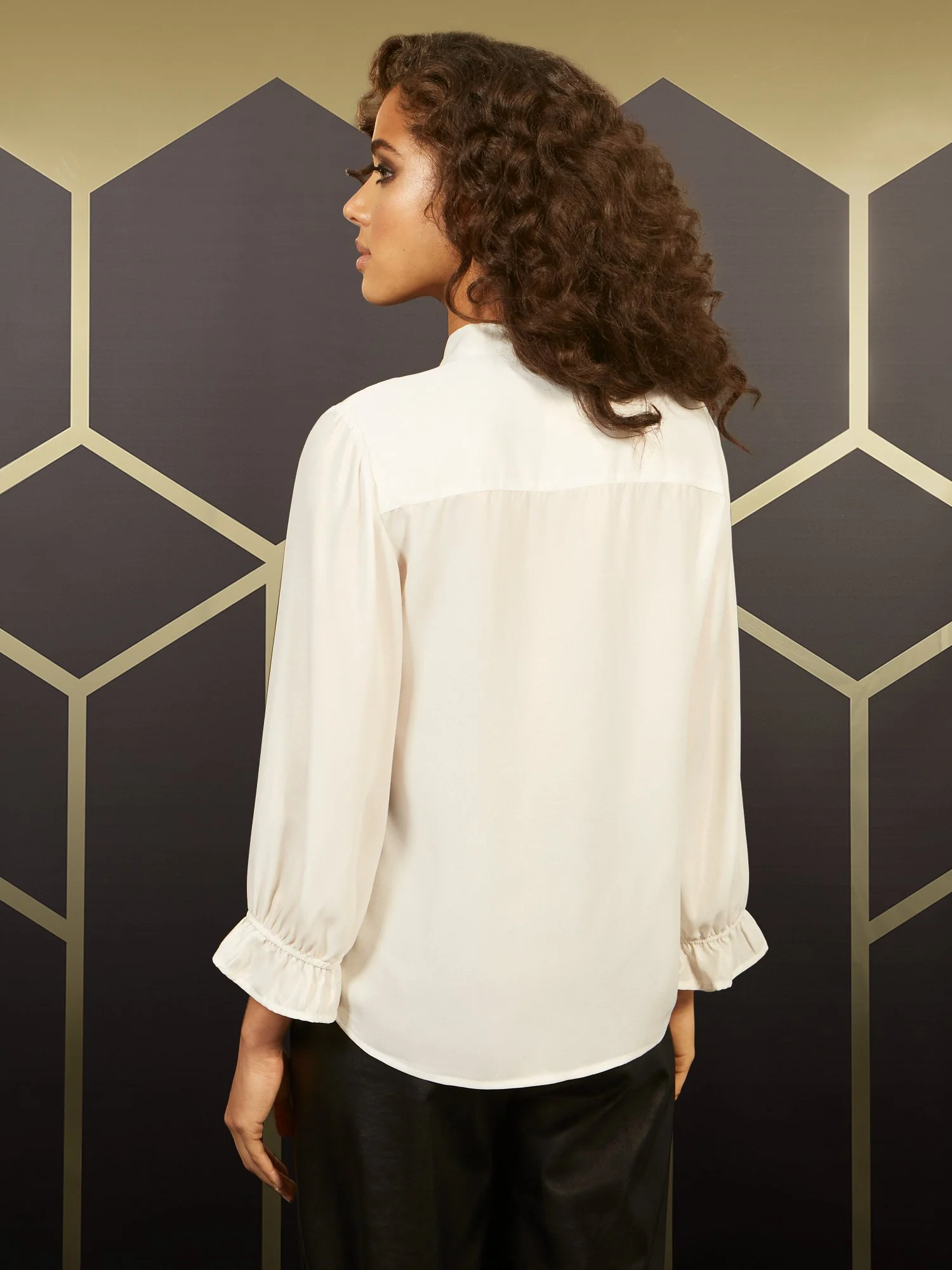 Champange V-Neck Ruffled-Sleeve Blouse - Image 3