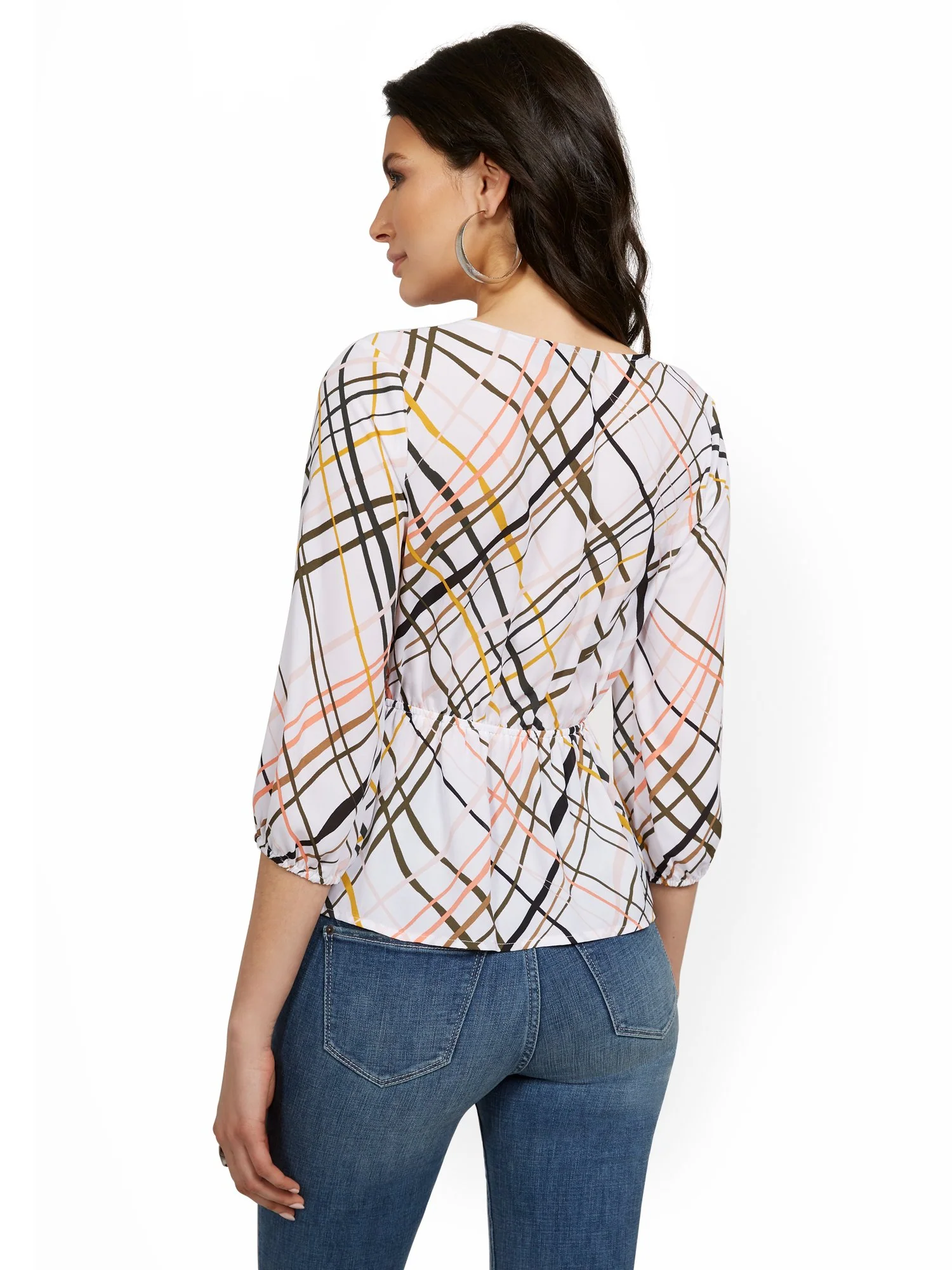 Cinch-Waist Wrap Crosshatch Top - Image 3